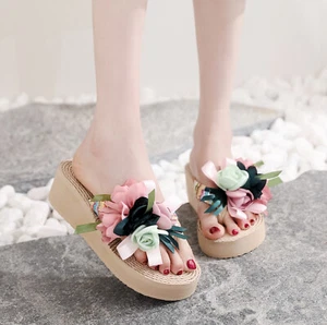 Women Summer Flip Flop Slippers Sandals Beach Wedge High-Heeled Comfort Shoes - Picture 1 of 13