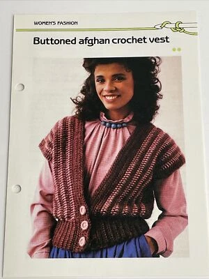 Marshall Cavendish Womens Buttoned Afghan Vest  Crochet Pattern  - Image 1 of 4