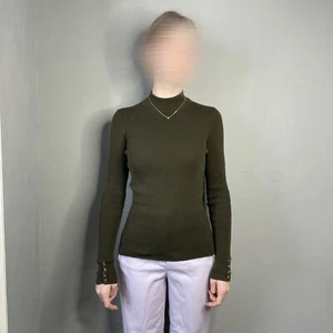 La Maille Sezane Women’s Green Cotton/Linen Blend Mock Neck Jumper – Size XS - Picture 1 of 13