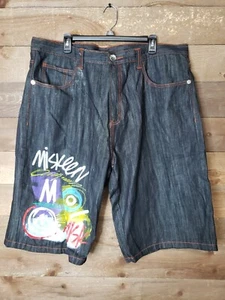 Miskeen Originals Men’s Denim Shorts with Abstract Print Size 40 - Picture 1 of 8
