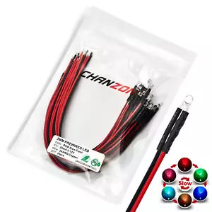 CHANZON 20 Pcs Pre-Wired 3Mm RGB Slow Blinking LED Diode Lights (Clear round - Picture 1 of 12