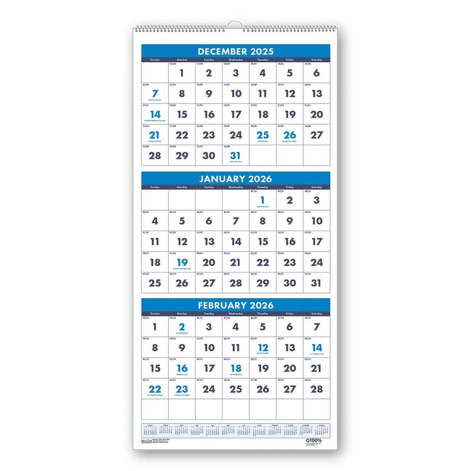 2026 3640 HOD3640 House of Doolittle 3-Month Wall Calendar, 12-1/4 x 26"