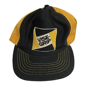 Vintage Vise-Grip Hat Cap Snap Back Black Yellow Trucker Mesh Patch Mens USA 90s - Picture 1 of 7