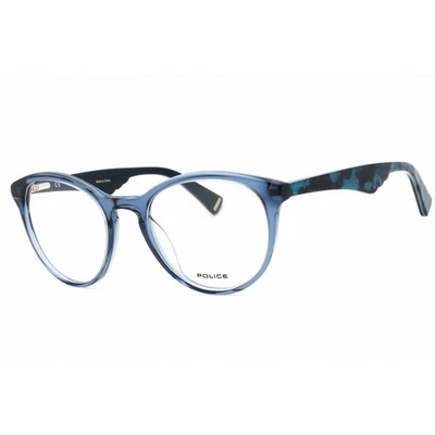 Police Women's Eyeglasses Shiny Transparent Blue Acetate Round Frame VPL764 0955 - Image 1 of 2