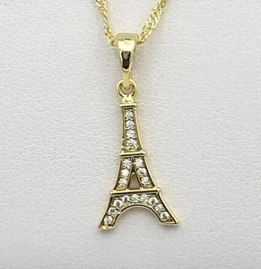 Colgante Torre Eiffel Diamante Simulado Corte Redondo de 1 quilate Chapado en Oro Amarillo 14k - Imagen 1 de 4