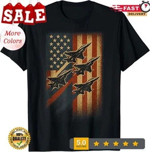 Vintage American Flag USA Fighter Jets 4th of July Patriotic T-Shirt cdc - Picture 1 of 14