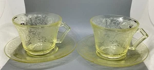2 HAZEL ATLAS ~ FLORENTINE YELLOW ~ CUPS & SAUCERS ~ DEPRESSION GLASS - Picture 1 of 6
