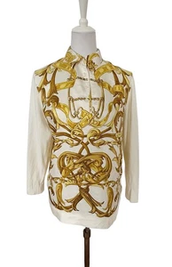 Hermes Vintage Pullover Twillaine Hemd Ketten Bandmuster Gold Top Gr. S - Bild 1 von 7