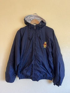 VTG The Disney Store Embroidered Winnie The Pooh Art Sketch Navy Hooded Jacket L - Picture 1 of 11