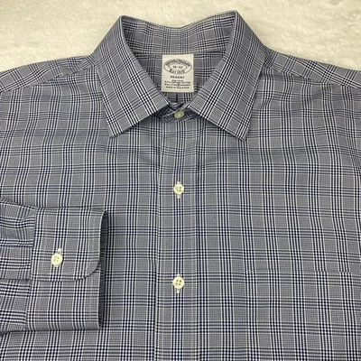 Camisa de vestir Brooks Brothers para hombre 16-32 azul a cuadros Regent sin hierro elástico Foto 1 de 4