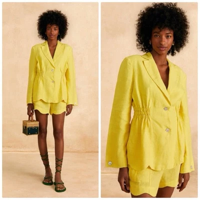 FARM RIO peplum linen scalloped blazer in bright yellow - L nwt - Image 1 of 4