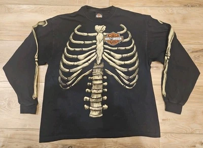2009 Harley Davidson Skeleton Bones AOP Sleeve Shirt Large XL Indiana Y2K - Image 1 of 4