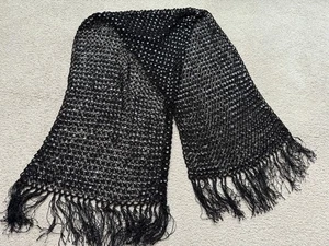 Handmade Crochet Shawl Black Fringe Sequins Scarf Sequined New Cover Up Sequin - Picture 1 of 13