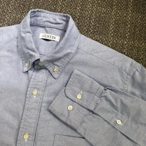 Camicia Gustin uomo piccola blu Oxford tessuto bottoni manica lunga OCBD business - Foto 1 di 23