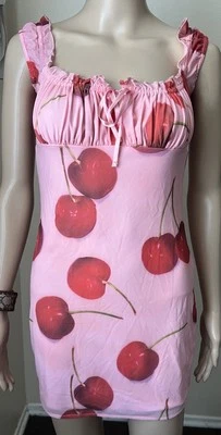 Nuevo sin etiquetas Mini Vestido Kimchi Azul UO Y2K Babydoll Hada Malla Estampado Cereza Bodycon talla S Foto 1 de 4