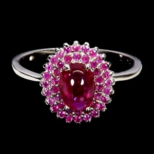 925 Sterling Silver Ring Oval Ruby 7x5mm Ruby Diamond Cut Gemstone Jewelry 6.5 - Picture 1 of 14
