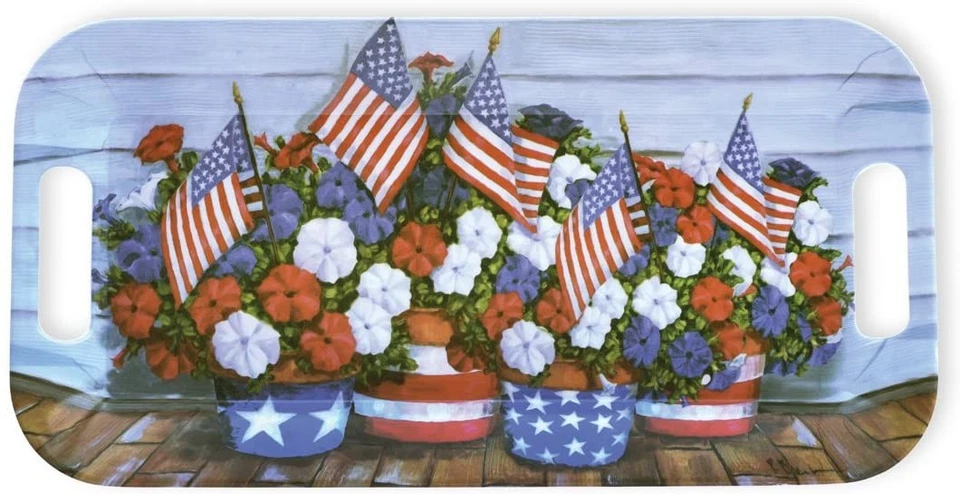 Nueva Bandeja Patriótica para Servir Melamina Petunias con Asas 4 de Julio Americana Foto 1 de 1