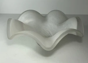 Vintage Hand Blown Glass Frosted White Swirl Glass Candy Bowl 8 in. - Picture 1 of 10