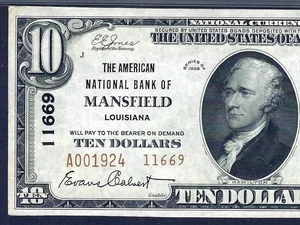🇺🇸 LA  1929 $10  TYPE-TWO ♚♚MANSFIELD, LOUISIANA♚♚ PMG CHOICE UNC 63  AMAZING! - Picture 1 of 3