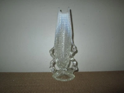 Vintage NORTHWOOD White Opalescent Glass 8" Corn Vase - Image 1 of 4