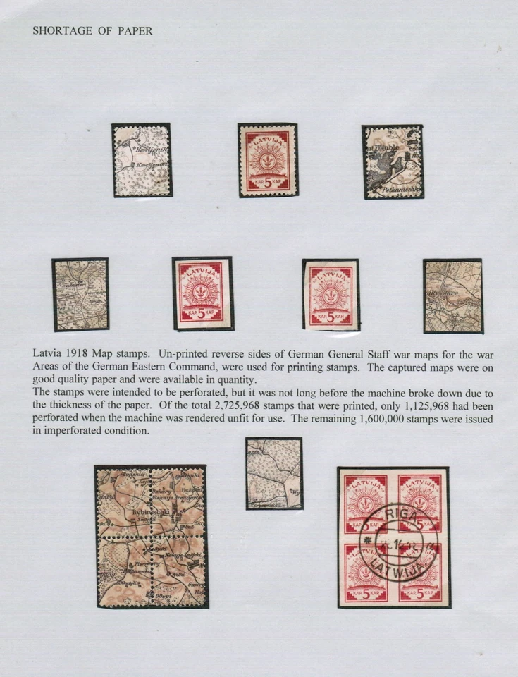 Latvia 1918 Stamps Printed on Map Paper - Image 1 of 1