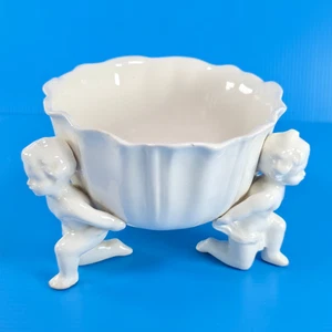 Lefton Japan Porcelain Cherub Bowl Planter 2249 Scalloped Edge Angel Figurine - Picture 1 of 18