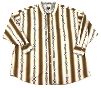 Panhandle Slim Shirt Mens 4XL Brown Pearl Snap Aztec Western Southwest - Image 1 of 4