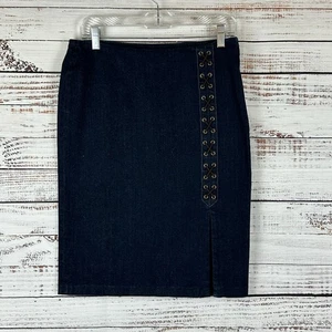 Womens Lauren Ralph Lauren Y2K 90s Stretch Denim Cotton Lace Up Pencil Skirt 4 - Picture 1 of 7