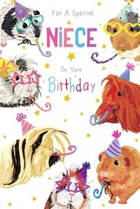 Niece Birthday Card - Cute Guinea Pigs Party Design - Modern & Bright - FREE UK - Picture 1 of 2