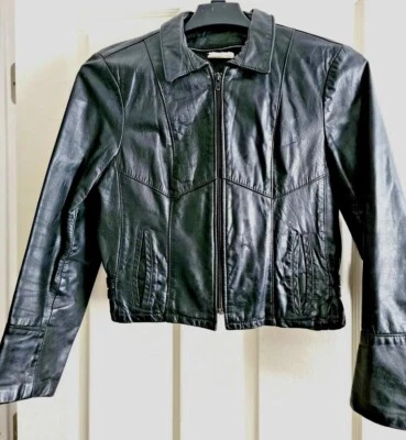 Chaqueta ligera 1980 de cuero suave M 38 negra Café Racer limpia rara 38X21 de colección  Foto 1 de 4