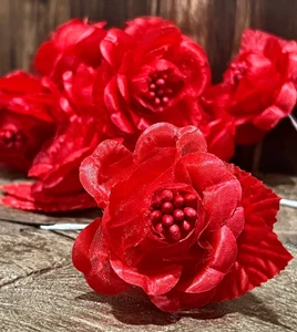 Rote Blume Handwerk Blumen Valentinstag Weihnachten Alltag Handwerk Zubehör 12 Stück - Bild 1 von 5