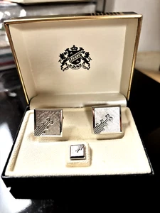 Vintage Strand Cuff Links & Tie Tack Set- Silver Tone Color 3 Pc. Original box - Picture 1 of 8