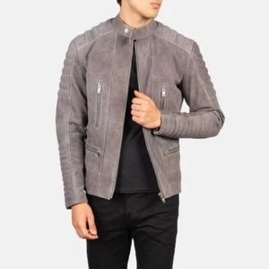 TOP BEST New Men's Gray Suede Jacket 100% Real Lambskin Causal Slim Fit Jacket - Picture 1 of 5