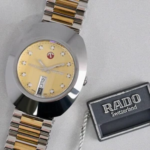 NOS **TOP MINT** RADO DIASTAR 636.0308.3 Automatic Gold Dial Day/Date 35mm Men's - Picture 1 of 17