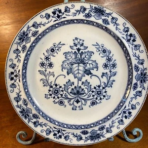 Antiker blau & weißer Transferware Porzellan Teller mit Blumenmuster Made in Eng - Bild 1 von 7