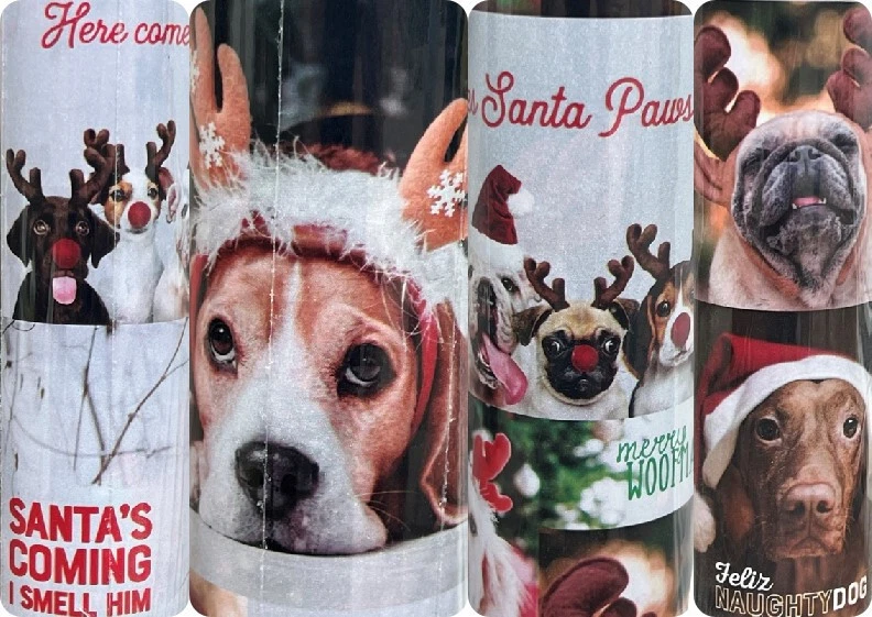 1 Roll Merry Woofmas Christmas Dogs with Santa Hats Christmas Wrapping Paper - Image 1 of 1