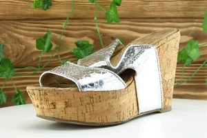 Nine West Sz 6 M Silver Slide Synthetic Women Sandals - Picture 1 of 6