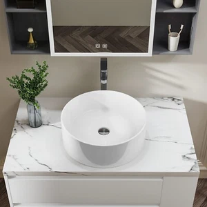 Sinber 18"" x 18"" blanco redondo encimera de cerámica lavabo lavabo lavabo - Imagen 1 de 10