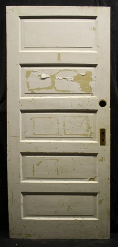 32"x78.5" Antique Vintage Old SOLID Wood Wooden Interior Doors 5 Stacked Panels Cover