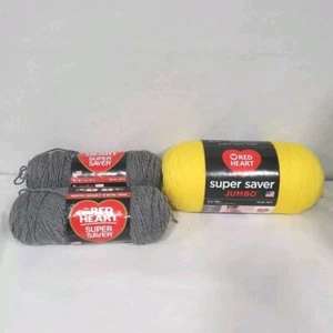 Lote de 3 madejas de hilo Red Heart Super Saver gris jaspeado amarillo brillante - Imagen 1 de 8