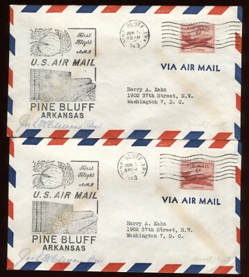 1949 Set of 2 Pine Bluff AR First Flight Covers CAM  2N21, 2S21 PM Signed G2945 - Image 1 of 2