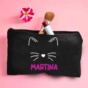 Pochette in tessuto con gatto stilizzato personalizzabile con nome - Foto 1 di 3