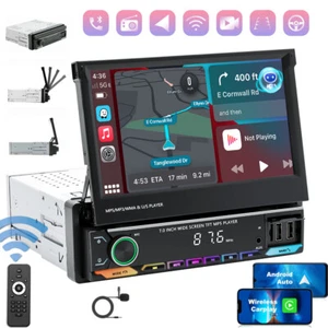 7" Single 1DIN Car Radio Stereo Carplay Touch Screen Flip out Player Bluetooth - Picture 1 of 16