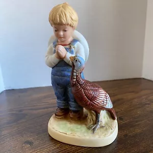 VTG Homco Porcelain Boy Figurine Denim Days Collection #1506 Time For Thanks - Picture 1 of 13