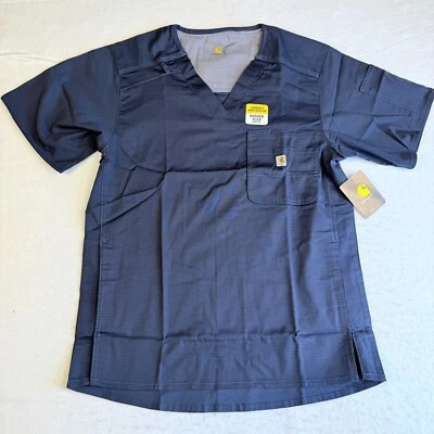 New Carhartt Men's Ripstop Scrub Top S Navy Blue V Neck  C16418A - Image 1 of 4