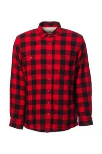 Men’s Collar Shirt Fleece Lined Flannel Red Black Check 100% Cotton Soft Irish - Picture 1 of 6