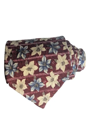 Corbata Floral Vintage Claiborne 100% Seda - Borgoña/Azul/Crema - Hecha en  Foto 1 de 4