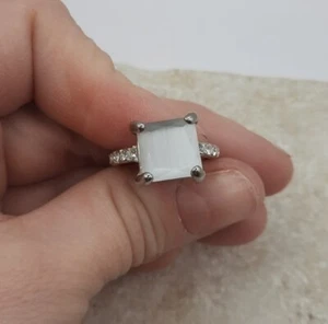 Vintage Moonstone Rhinestone Silver Tone Cocktail Ring Size 7.5 - Picture 1 of 18