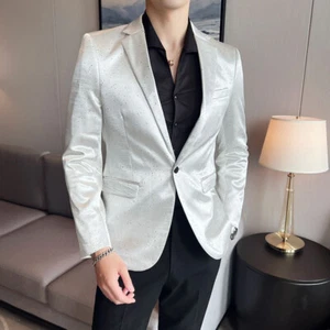 Herren Glänzender Anzug Blazer Hochzeitskleid Jacken Einreiher Schausteller Kostüm Cool - Bild 1 von 18