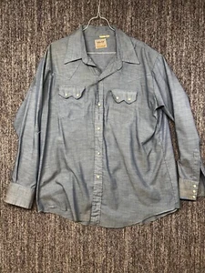 Vintage Dee Cee Western Wear Sawtooth Chambray Pearl Snap Button Up Shirt 17-35 - Picture 1 of 8